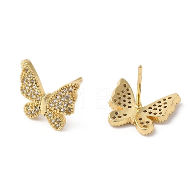 Butterfly Brass Micro Pave Cubic Zirconia Stud Earrings for Women EJEW-F316-14G-1