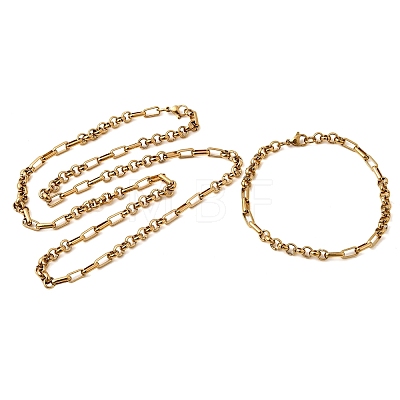 304 Stainless Steel Link Chain Bracelet & Necklace Jewelry Sets SJEW-L199-17G-1