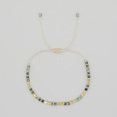 Adjustable Boho Natural African Turquoise(Jasper) Faceted Rondelle Braided Bead Bracelets OW0255-2-1
