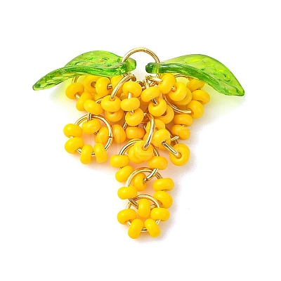 Glass Seed Beads & 304 Stainless Steel Jump Ring Pendants PALLOY-MZ01343-02-1