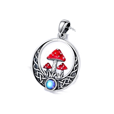 Red Moonstone Mushroom Pendant Necklaces PW-WG005C5-01-1