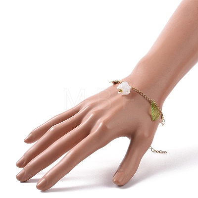 Acrylic Leaf & Flower & Plastic Pearl Charm Bracelet BJEW-JB09077-1