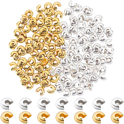 SOFPLATE 200Pcs 2 Colors Brass Crimp Beads Covers KK-SP0001-90B-1