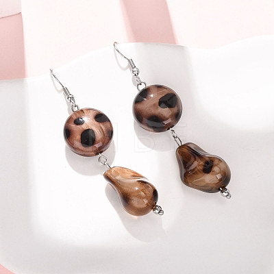 Leopard Print Acrylic with 304 Stainless Steel Dangle Earrings EJEW-Z171-01P-1