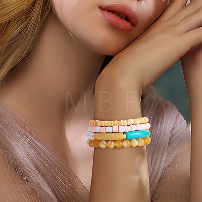 8Pcs 6 Style Synthetic Imperial Jasper & Glass Beaded Stretch Bracelets Set sgBJEW-SW00086-02-1