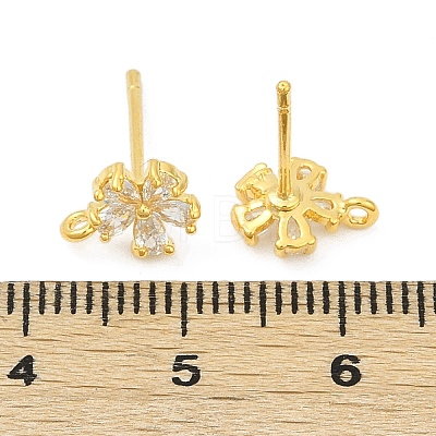 Brass Micro Pave Clear Cubic Zirconia Stud Earring Findings KK-Z099-02G-01-1