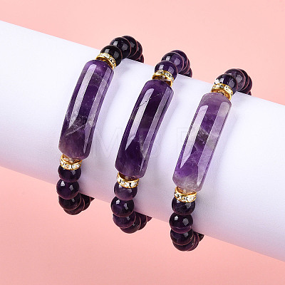 Natural Amethyst Beads Stretch Bracelets BJEW-T022-04G-1