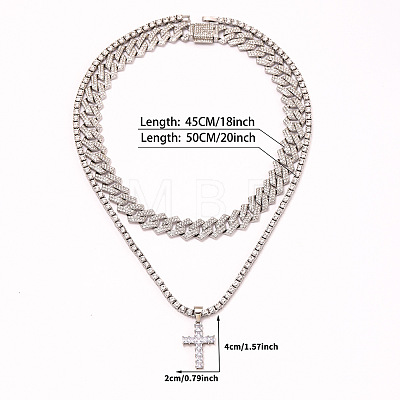 2Pcs Cross Zinc Alloy with Clear Cubic Zirconia Pendant Necklaces FS-WG0C5CD-02-1