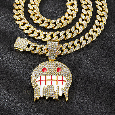 Zinc Alloy Full Crystal Rhinestone Ghost Pendant Necklaces with Enamel for Men FS-WG94CB1-01-1