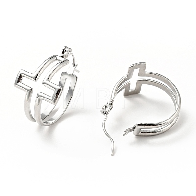 Non-Tarnish 304 Stainless Steel Cross Hoop Earrings for Women EJEW-G293-02P-1