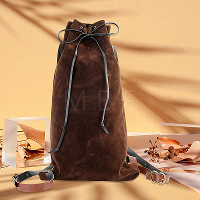 Flocking Fibre Drawstring Backpacks with PU Leather Straps and Alloy Clasps ABAG-WH20019-02B-1