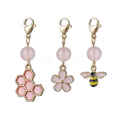 Bee & Honeycomb & Flower Alloy Enamel Pendant Decorations HJEW-JM01600-02-1