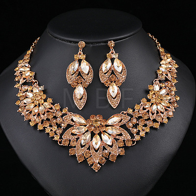 Flower Alloy Rhinestone Pendant Necklaces & Stud Dangle Earrings Sets WG248C9-01-1