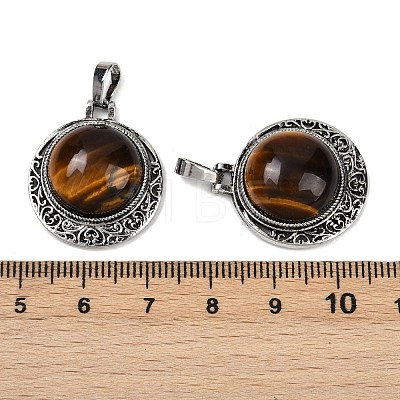 Natural Tiger Eye Half Round Pendants PALLOY-R159-01AS-11-1