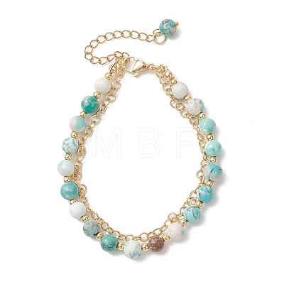 Natural Howlite & Brass Rolo Chains Multi-strand Bracelets for Women BJEW-JB13160-1