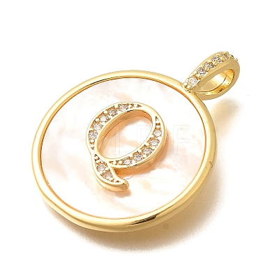 Rack Plating Brass Micro Pave Clear Cubic Zirconia Pendants with Shell KK-M309-42G-Q-1