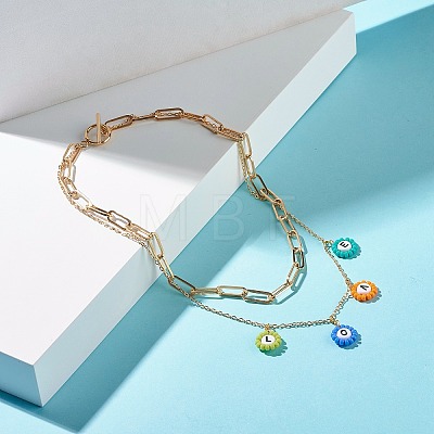 Love Flat Round Charm Layered Necklace for Teen Girl Women X1-NJEW-TA00011-1