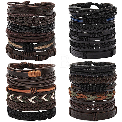 24Pcs 24 Style Adjustable Braided Imitation Leather Cord Bracelets Set for Men BJEW-WH20009-25-1