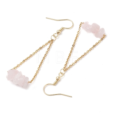 304 Stainless Steel with Natural Rose Quartz Dangle Earrings EJEW-JE06010-01-1