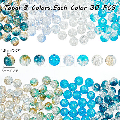 GOMAKERER 240Pcs 8 Style Crackle Transparent Glass Beads CCG-GO0001-01-1