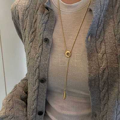 Adjustable Wood Teardrop Tassel Alloy Chain Lariat Necklaces for Women WGF9A15-04-1