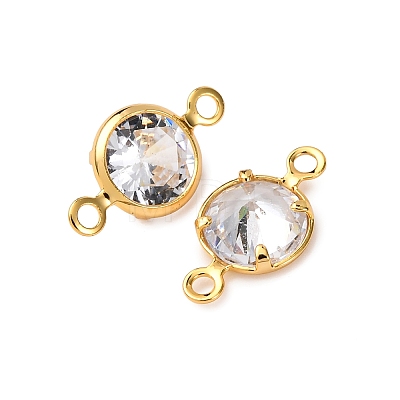 Brass Pave Clear Cubic Zirconia Connector Charms KK-Z121-06G-05-1