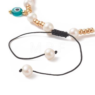 Glass Seed & Natural Pearl Braided Bead Bracelets BJEW-JB09208-1