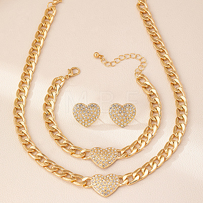 Heart Alloy Crystal Rhinestone Chain Necklaces & Stud Earrings & Link Bracelets Sets FS-WGBF8A8-01-1