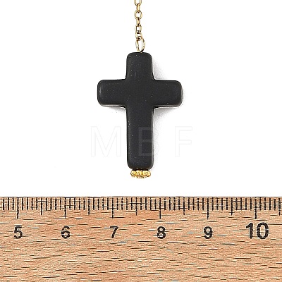 Natural Lava Rock & Evil Eye Lampwork 304 Stainless Steel Cable Chain Lariat Necklaces for Women NJEW-JN06651-1