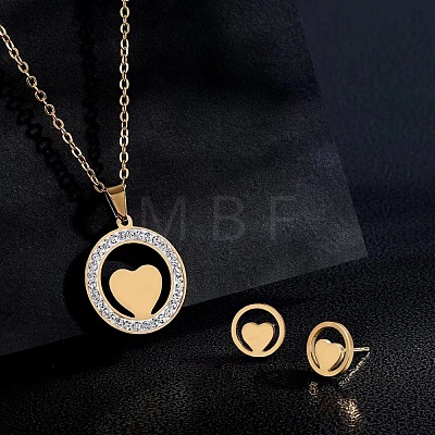 Ring 201 Stainless Steel Crystal Rhinestone Pendant Necklaces & Stud Earrings Sets FS-WGA12F6-02-1