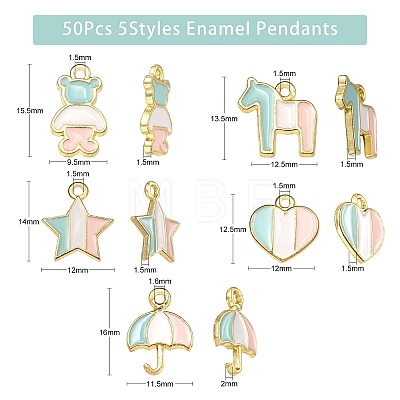 50Pcs 5 Styles Alloy Enamel Pendants ENAM-CJ0002-63-1