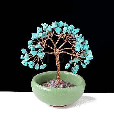 Synthetic Turquoise Chips Tree of Life Decorations with Bowl Base PW-WG1DC7A-11-1