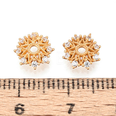 925 Sterling Silver Micro Pave Clear Cubic Zirconia Flower Bead Caps STER-N016-110G-1