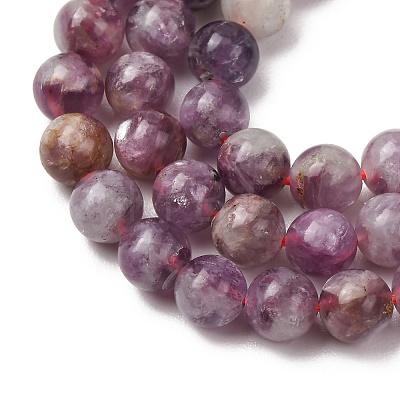 Natural Lepidolite/Purple Mica Stone Beads Strands G-B133-A01-8MM-1
