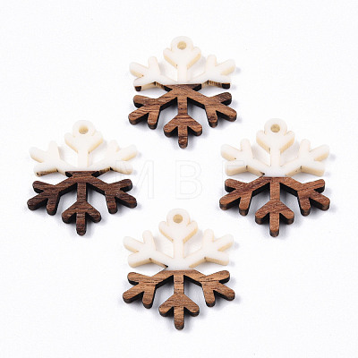 Christmas Theme Opaque Resin & Walnut Wood Pendants RESI-N025-033-B05-1