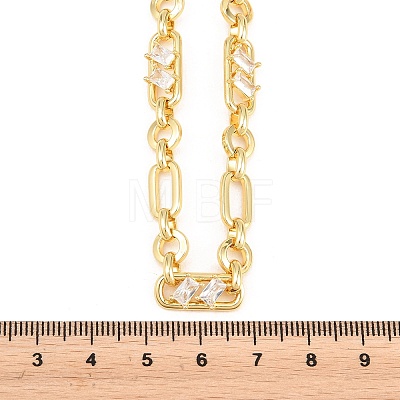 7MM Brass Pave Cubic Zirconia Figaro Chain Necklaces NJEW-D324-05G-07-1