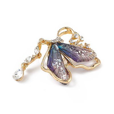 Resin Butterfly Brooch Pin with Crystal Rhinestone X-JEWB-P016-05KCG-01-1