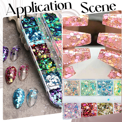 2 Bags 2 Colors 12 Grid Nail Art PET & ABS Sequins/Paillette MRMJ-SP0001-32-1
