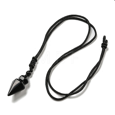 Natural Obsidian Conical Pendulum Pendant Necklace with Nylon Cord for Women NJEW-B106-01G-1