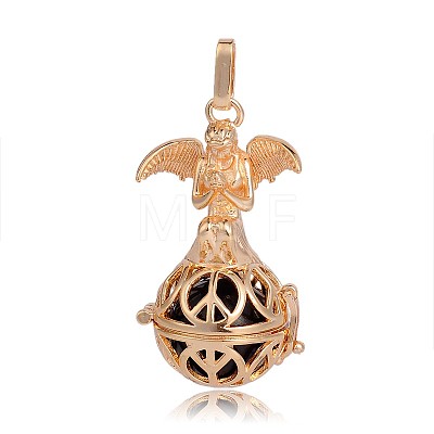 Golden Plated Brass Hollow Round Cage Pendants KK-J251-05G-1