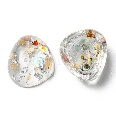 Transparent Resin Cabochons with Dried Flowers and Silver Foil Inside RESI-D050-12-1