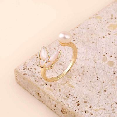 Natural Freshwater Pearl with Natural Shell Cuff Rings WGDDA1E-03-1