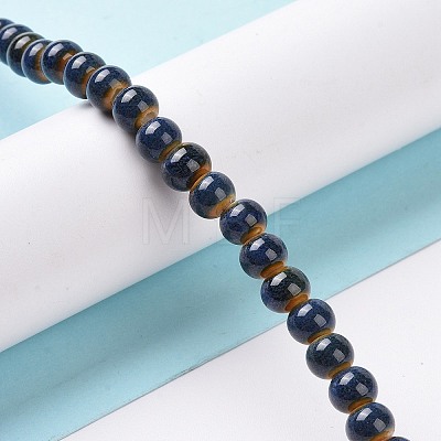 Handmade Fancy Antique Glazed Porcelain Ceramic Round Beads Strands PORC-L019-6mm-07-1