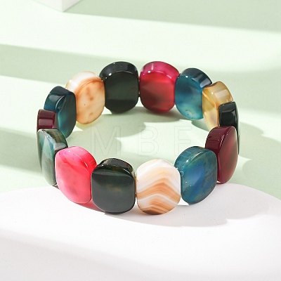 Oval Natural Banded Agate(Dyed & Heated) Beaded Stretch Bracelets for Women Men GG-CBA9ACE-A13-1
