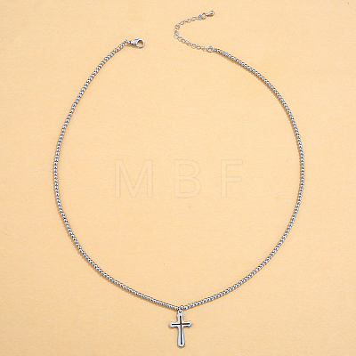 Stainless Steel Ball Chain Cross Pendant Necklaces for Women SA3523-2-1