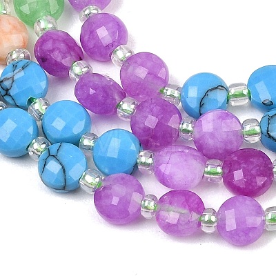 Dyed Natural White Jade & Synthetic Turquoise & Shoushan Stone & Red Netstone Beads Strands G-Z135-B07-1