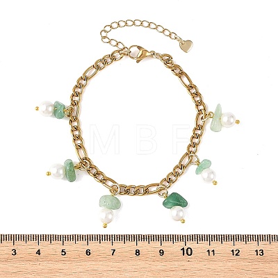 Natural Gemstone Chip and Shell Pearl Beads Tassel 304 Stainless Steel Figaro Chain Bracelets BJEW-JB14346-1