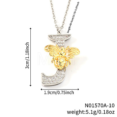 Brass Micro Pave Clear Cubic Zirconia Bee Initial Pendant Necklaces FS-WGF5E80-10-1