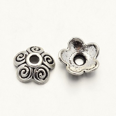 Tibetan Style 5-Petal Zinc Alloy Bead Caps PALLOY-N0111-06AS-1