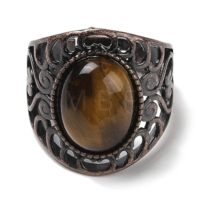 Natural Tiger Eye Oval Adjustable Rings RJEW-K271-06R-22-1